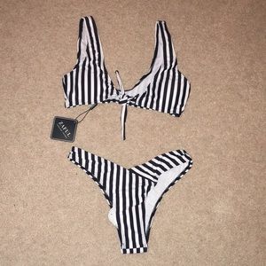 Black and White Striped Bikini Set